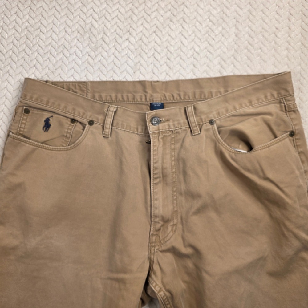Polo Ralph Lauren Straight‎ 650 Pants Men's 38x32 Tan Flat Front Embroidered - Picture 3 of 10